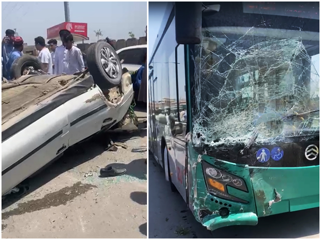 Peshawar;  Collision between BRT bus and car, 3 people injured