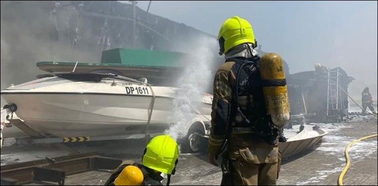 A fire broke out in a boat at the port of Dubai