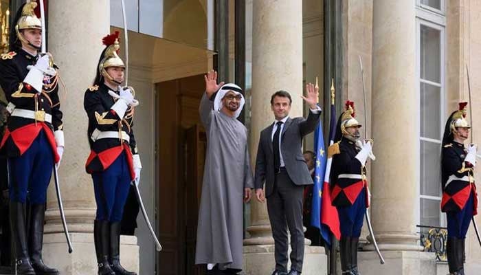 Emirati President Sheikh Mohammed bin Zayed meeting with his French counterpart