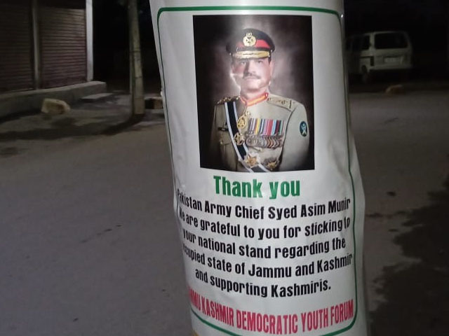 Posters with photos of Army Chief General Asim Munir pasted in Occupied Kashmir