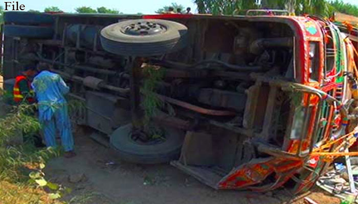 The coach overturned when the driver fell asleep, 15 passengers were injured