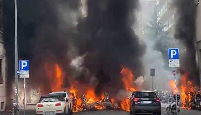 The explosion caused fire in several vehicles, one person was injured