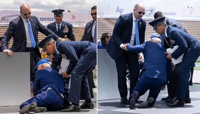 The US president collapsed on stage during the ceremony Screen grab
