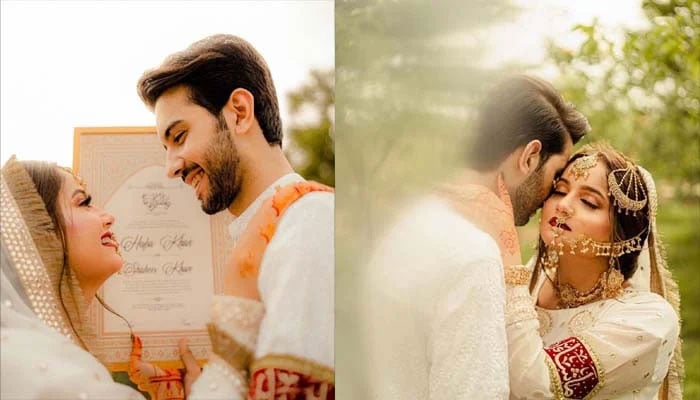 Tik Tokker Hafsa Khan and Shaheer Khan's Nikah beautiful pictures, video viral Collage courtesy of Instagram