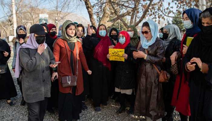 The Taliban banned women from working on welfare projects Female employees of the Norwegian Refugee Council working in Afghanistan, file photo