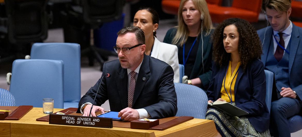 Christian Ritscher, Special Adviser and Head of the Investigative Team established pursuant to Security Council resolution 2379 (2017) (UNITAD), briefs the Security Council meeting on threats to international peace and security. Christian Ritscher, Special Adviser and Head of the Investigative Team established pursuant to Security Council resolution 2379 (2017) (UNITAD), briefs the Security Council meeting on threats to international peace and security.