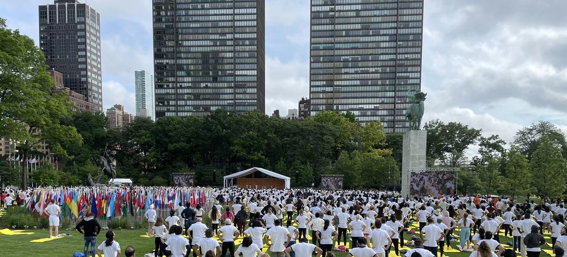 Yoga event at the United Nations headquarters in New York on International Yoga Day. Yoga event at the United Nations headquarters in New York on International Yoga Day.