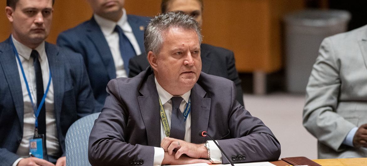 Ambassador Sergiy Kyslytsya of Ukraine addresses the Security Council meeting on maintenance of peace and security of Ukraine.