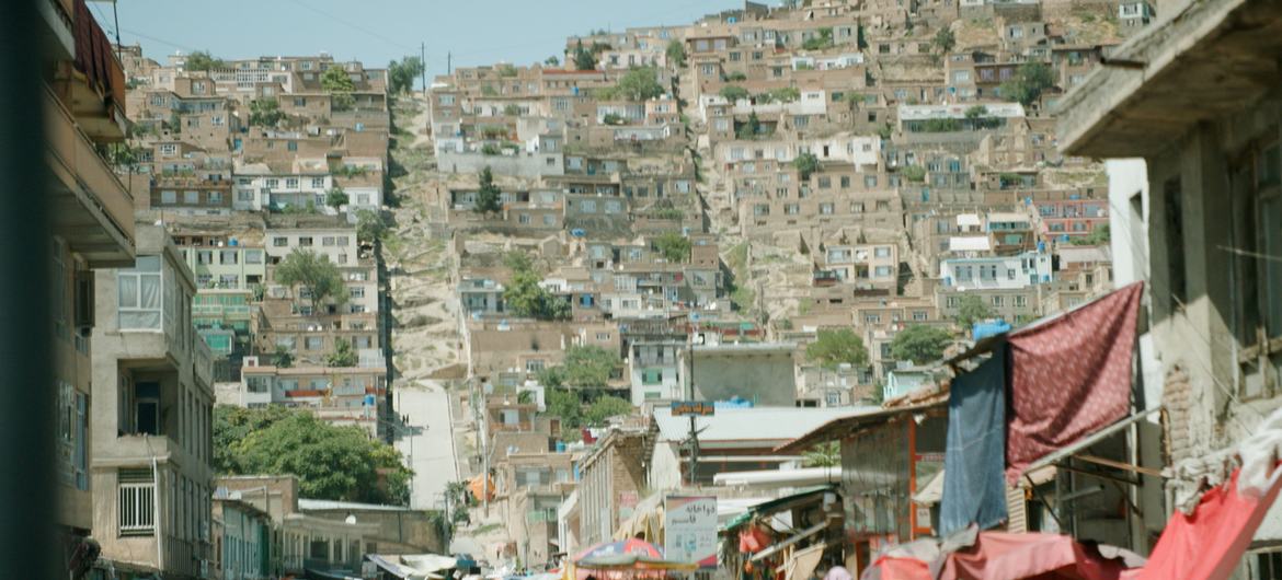 Homes line a hill on the edge of Kabul city. 