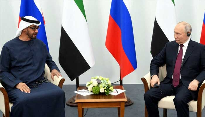 Emirati President Sheikh Mohammed bin Zayed meeting with Putin