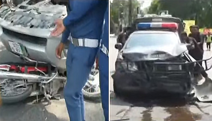 The car was hit while breaking the signal of the police vehicle, the officer's bureau chief 'Jeo News' Raees Ansari was tortured