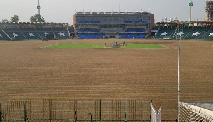 The grass was completely removed from the outfield of Gaddafi Stadium