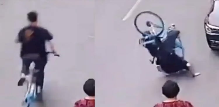 Why did the hired cyclist suddenly fall on his face?  The video went viral