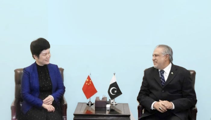 Ishaq Dar briefed the Chinese Foreign Minister on the progress on the IMF agreement Finance Minister Ishaq Dar talking to the Governor of China Peng Chunxu