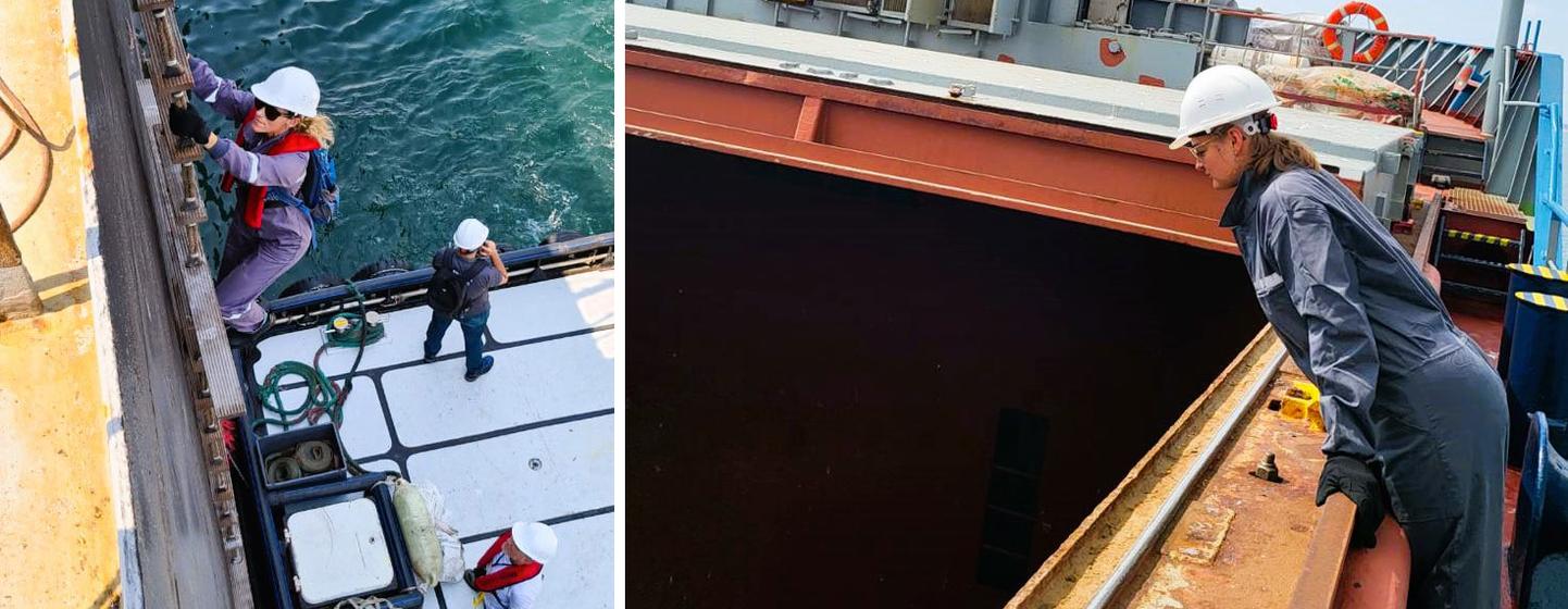 United Nations inspectors board a ship to conduct an inspection for the Joint Coordination Centre (JCC).