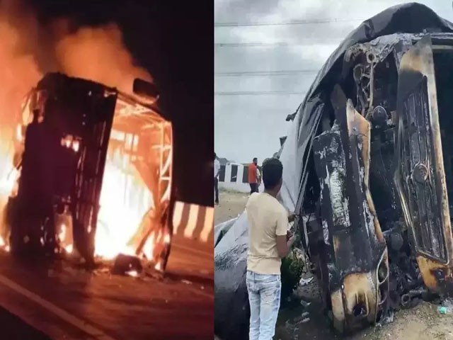 Passenger bus fire in India; 26 people including 3 children were burnt to death A passenger bus caught fire in India, 26 people including children died; Photo: Twitter