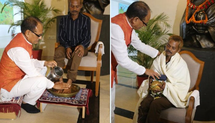 BJP leader's dirty move, Madhya Pradesh Chief Minister washes victim's feet and apologizes