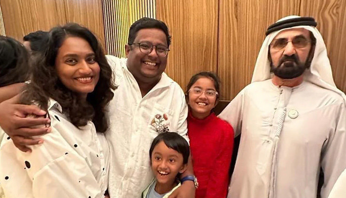 Indian family meeting the Emirati Prime Minister in the elevator