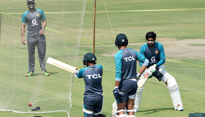 Pakistan team practice before the match against Sri Lanka on Sunday