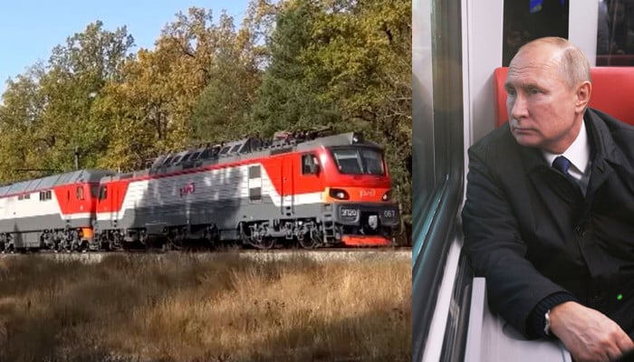 Photos of Russian President Putin's personal armored train on display