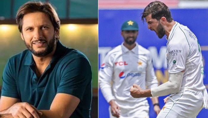 What did Shahid Afridi say when Shaheen completed 100 wickets in Test cricket?