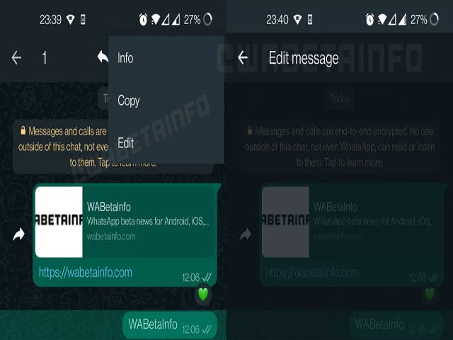 WhatsApp's edit feature cannot edit every message