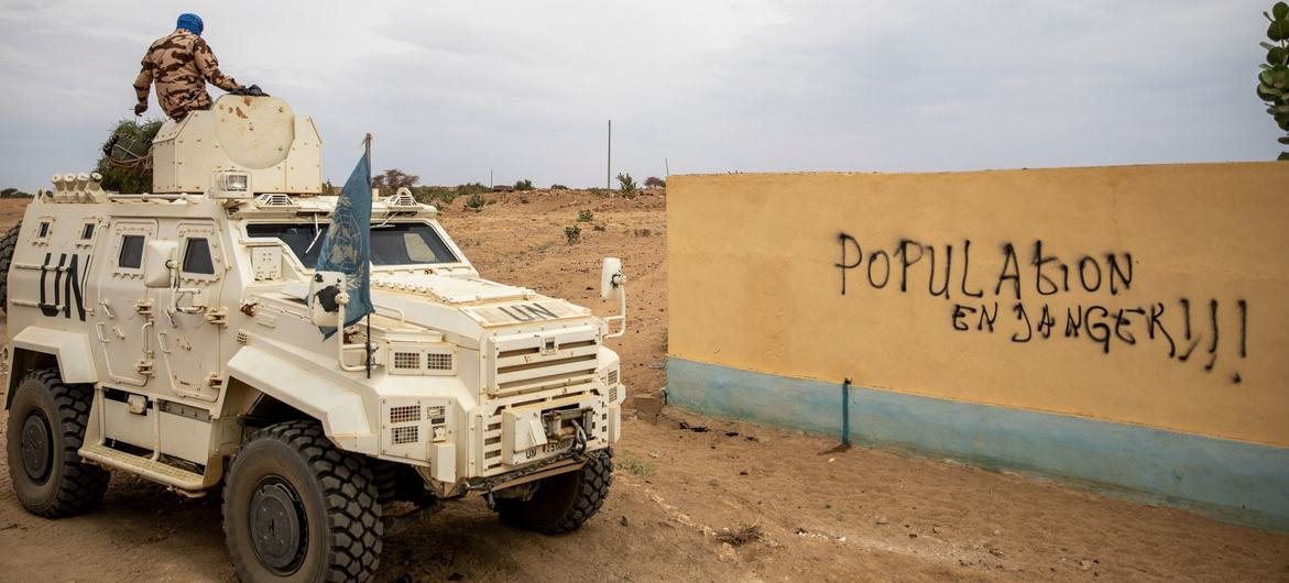 A MINUSMA armoured vehicle in Aguelhock, Mali. A MINUSMA armoured vehicle in Aguelhock, Mali.