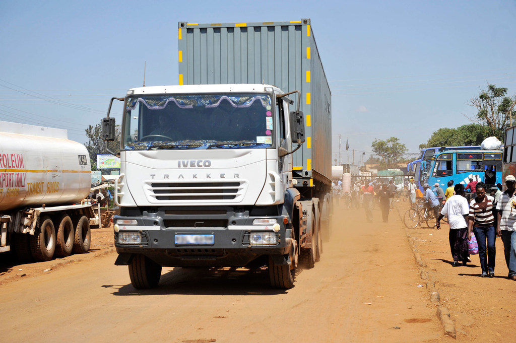 A truck travels up to East Africa. A truck travels up to East Africa.