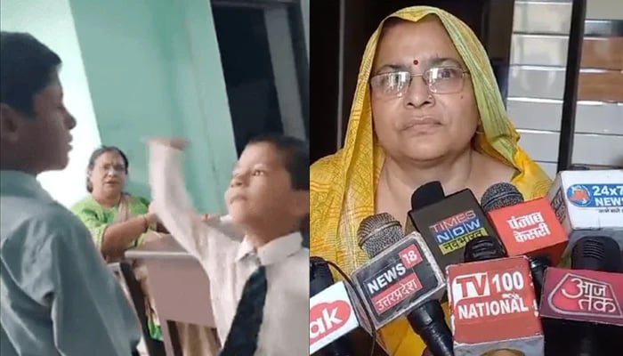 The stance of the Hindu teacher who beat up the Muslim child from other students in the class came to light Photo courtesy of Indian Media