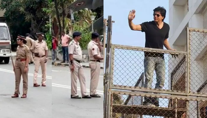 Protest demonstration outside Shah Rukh's house, police deployed Collage Photo: Social Media