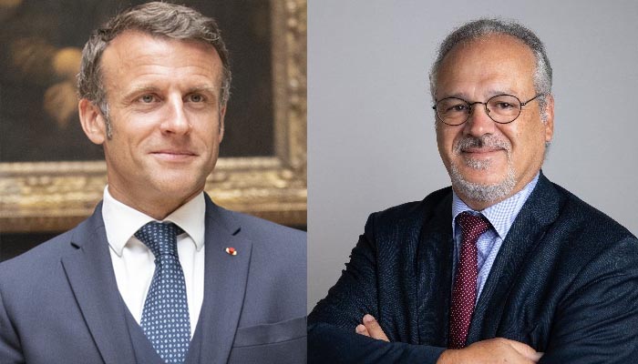 The ambassador to Niger will remain there despite the junta's ultimatum, the French president said Right: French Ambassador Sylvain Atay, Left: French President Emile Macron