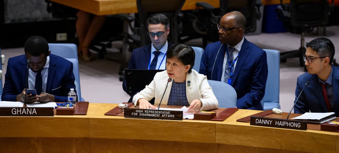 Izumi Nakamitsu, High Representative for Disarmament Affairs, addresses the Security Council meeting on threats to international peace and security.