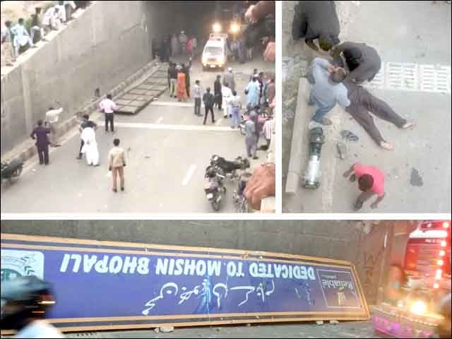 Karachi;  A motorcyclist died when a signboard fell on the Nazimabad underpass