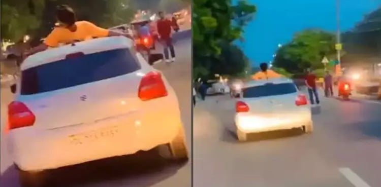 Horrible act of young man on the roof of a moving car, video goes viral