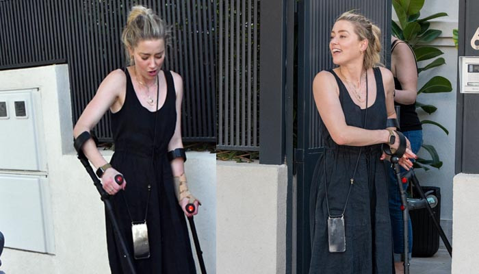 Hollywood actress Amber Heard started walking with the help of crutches