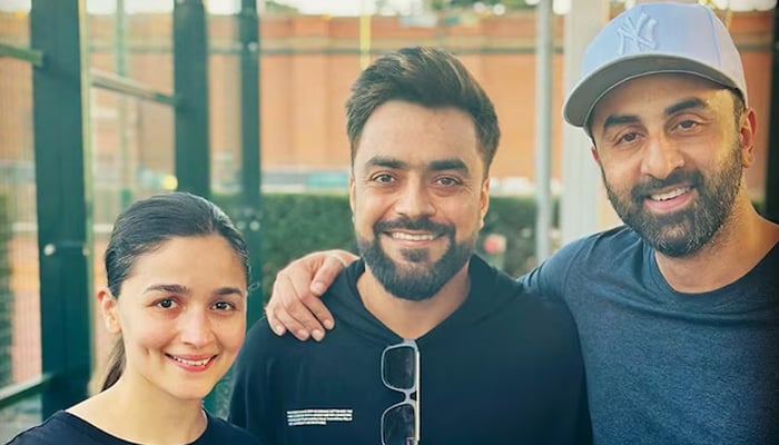 Rashid Khan meets Alia Bhatt and Ranbir Kapoor Photo courtesy of Instagram