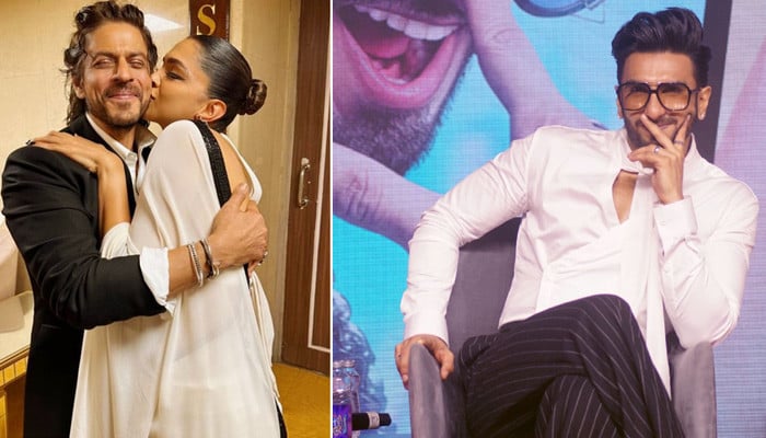 Deepika kisses Shah Rukh Khan on the cheek, Ranveer Singh reacts