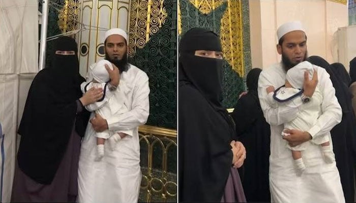 Attendance of Sana Khan with her husband and son at Ruza Mubarak File photo