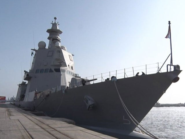 The Italian warship reached Karachi port on a visit Photo: Express