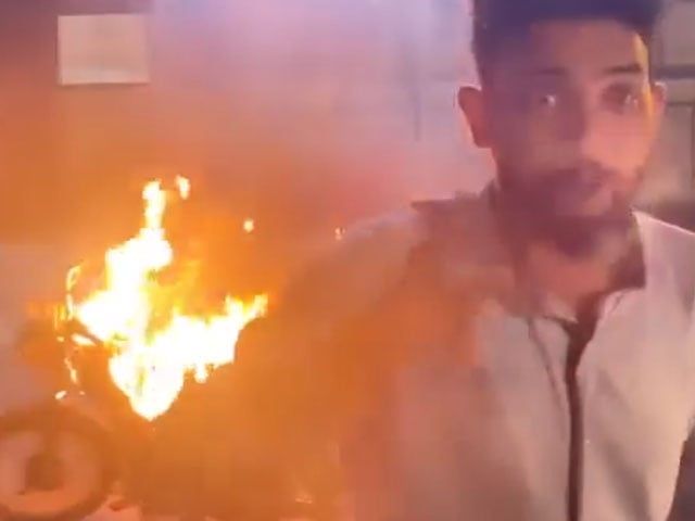 In Karachi, a bike rider, a victim of police violence, burnt his motorcycle