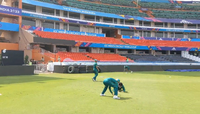 Pakistani team training at Rajiv Gandhi Stadium in Hyderabad