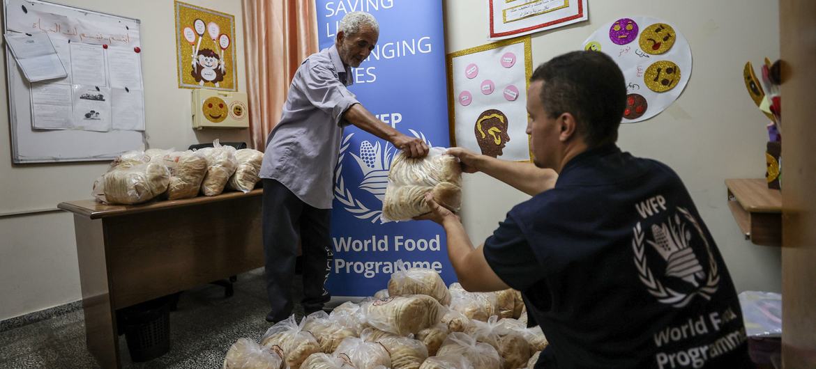 The World Food Programme distributes bread in a school in Gaza, which is now being used as a shelter. The World Food Programme distributes bread in a school in Gaza, which is now being used as a shelter.