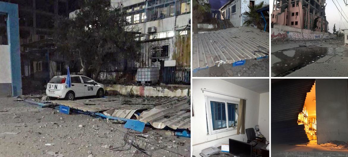 A building housing the UNRWA headquarters in Gaza City sustains significant damage following nearby airstrikes. A building housing the UNRWA headquarters in Gaza City sustains significant damage following nearby airstrikes.