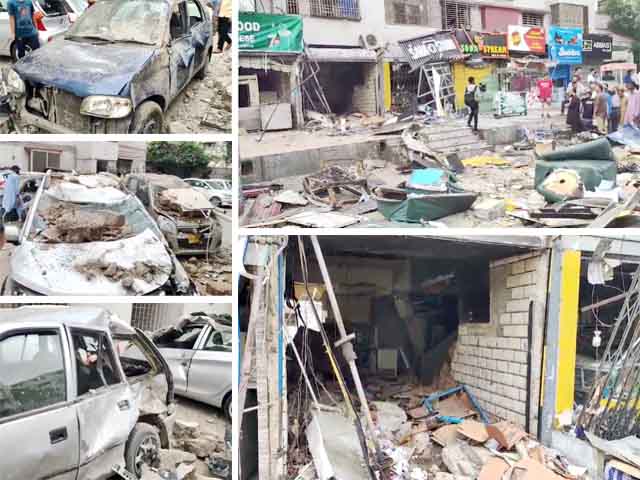 Maskan Chowrangi;  Another explosion due to gas leakage, 3 shops, vehicles destroyed, building weak