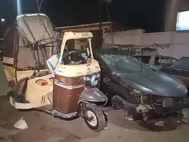 Karachi; An 8-year-old girl died after a speeding car hit a standing rickshaw The woman driver responsible for the accident had a child on her lap while driving, the rickshaw driver. Photo: Express News