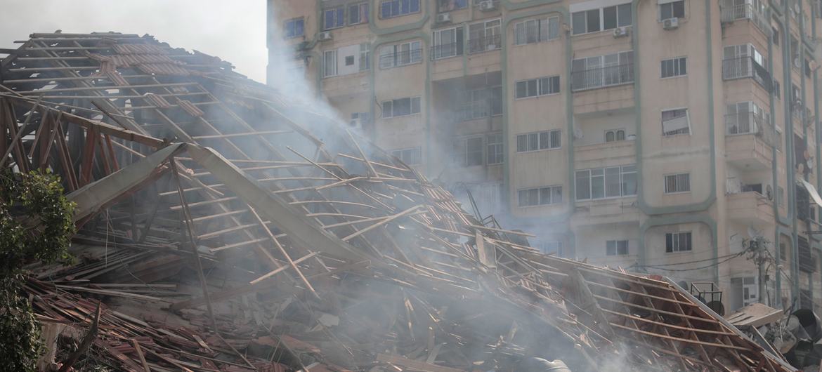 Destruction in Gaza on 8 October 2023, a day after the outbreak of the ongoing crisis.