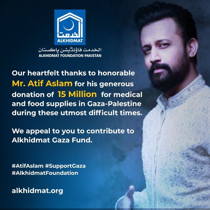 Atif Aslam donated 15 million for Palestine