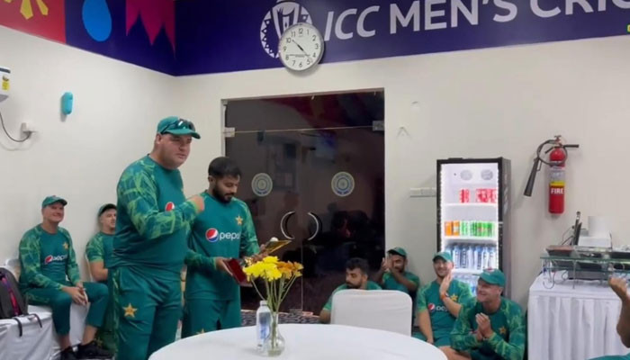 Awards ceremony for players in the dressing room