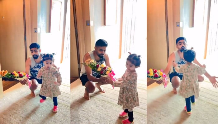 On Babur's birthday, Hasan Ali's daughter presented a bouquet