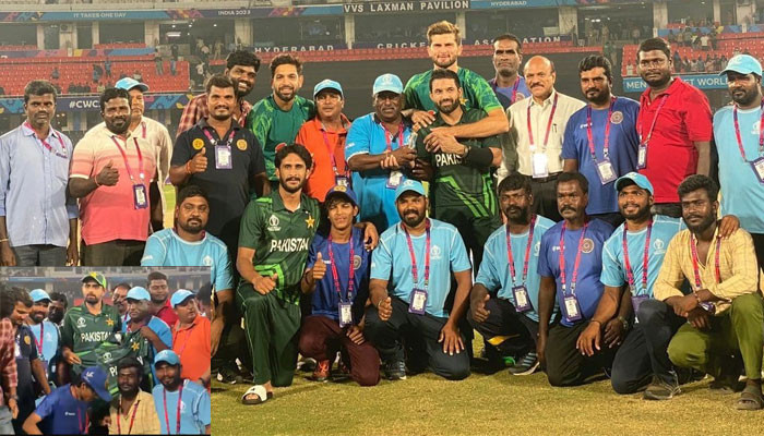 Pakistani players mingled with the ground staff